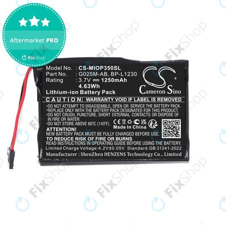 Baterija za Mitac Mio P350, P550, 1250mAh, Li-Ion, 3.7V, BL-LP1230, HQ