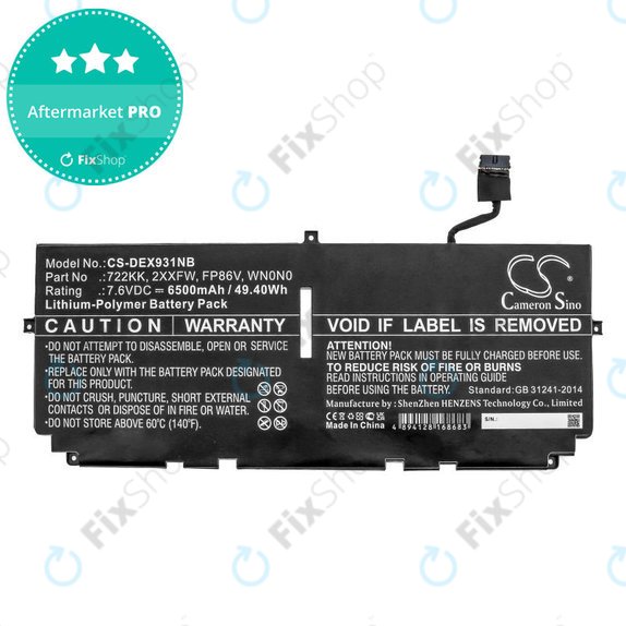 Baterija za Dell XPS 13 9300, 9380, 9310, 6500mAh, Li-Pol, 7.6V, 2XXFW, HQ