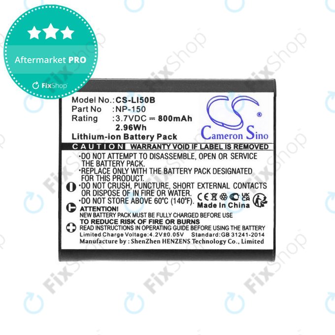 Baterija za Olympus MJU, Casio Exilim, Kodak PIXPRO, 800mAh, Li-Ion, 3.7V, NP-150, HQ