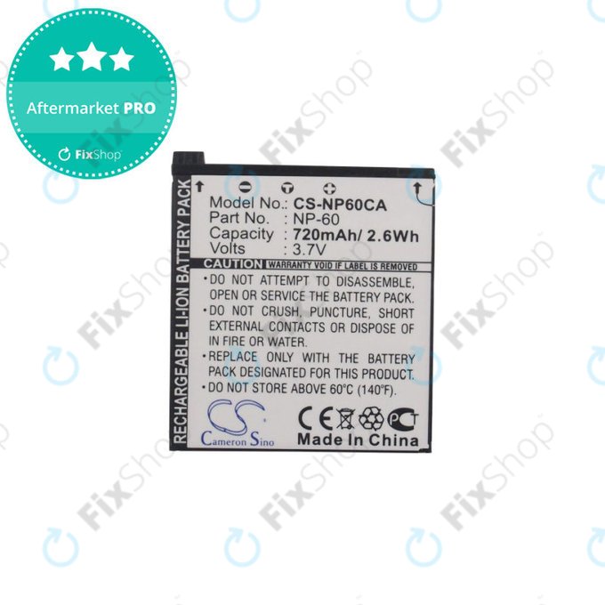 Baterija za Casio Exilim Zoom EX-Z19, EX-Z85, EX-Z9, 720mAh, Li-Ion, 3.7V, NP-60, HQ