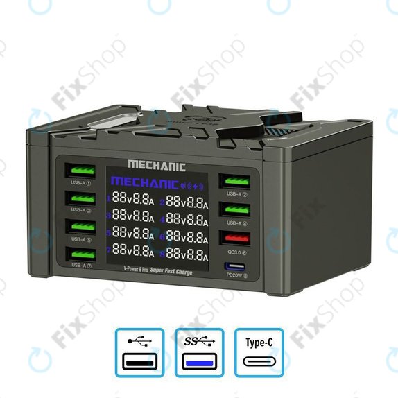 Mechanic V-Power 8 Pro - USB servisna stanica za punjenje s USB-C i USB 3.0
