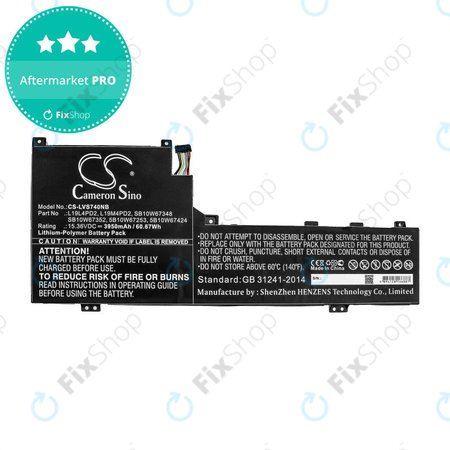 Baterija za Lenovo Yoga S740 14, IdeaPad S740-14IIL, 3950mAh, Li-Pol, 15.36V, L19L4PD2, HQ