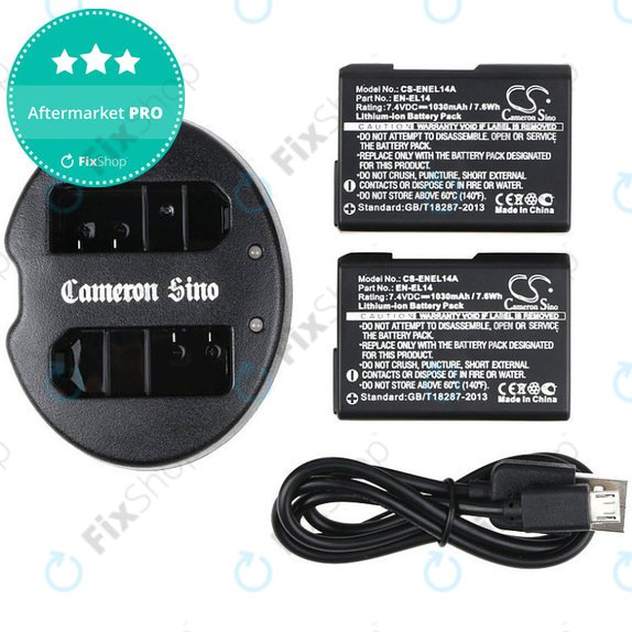 2 baterije s punjačem zaNikon Coolpix P7000, P7700, D3100, D3200, D5100, 1030mAh, Li-Ion, 7.4V, EN-EL14, HQ