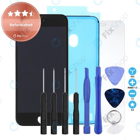 Apple iPhone 8, SE (2020), SE (2022) - LCD zaslon + zaslon osjetljiv na dodir + okvir (Black) Refurbished + Ljepilo za LCD + Kaljeno staklo + Set alata - Multipack