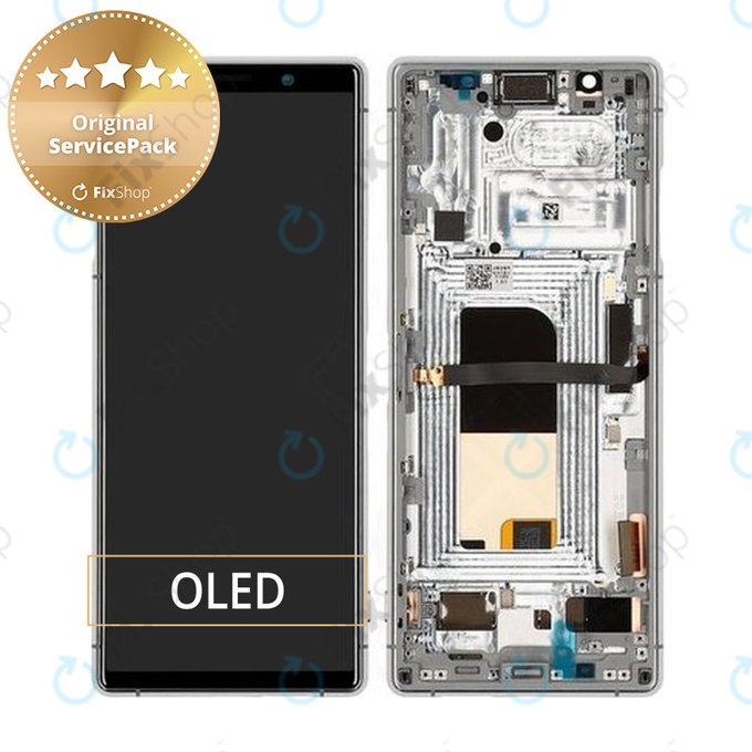 Sony Xperia 5 - LCD + zaslon osjetljiv na dodir + okvir (sivo) - 1319-9455 Originalni servisni paket