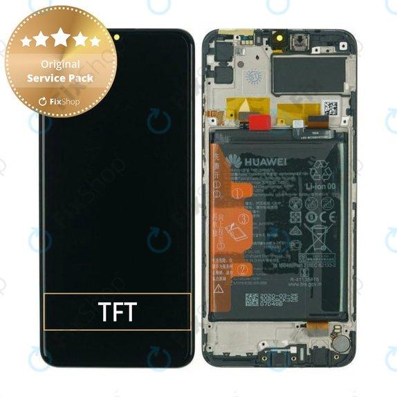 Huawei Y6p, Honor 9A - LCD zaslon + zaslon osjetljiv na dodir + okvir + baterija (crna) - 02353LKV