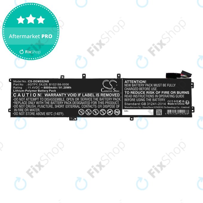 Baterija za Dell XPS 15, Dell Precision 9560, 9570, 8000mAh, Li-Pol, 11.4V, 6GTPY, HQ