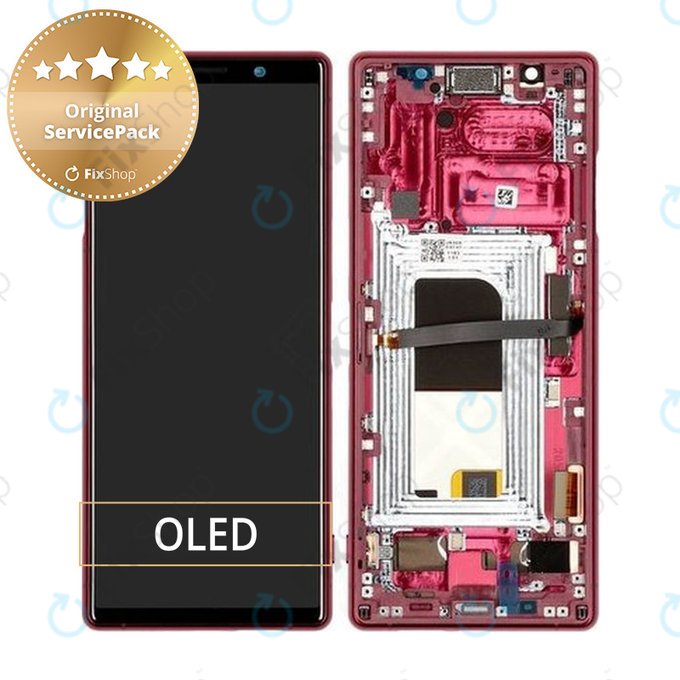 Sony Xperia 5 - LCD + zaslon osjetljiv na dodir + okvir (crveni) - 1319-9456 Originalni servisni paket