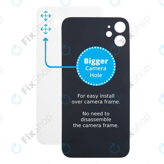 Apple iPhone 11 - Stražnje staklo kućišta s većom rupom za kameru (bijelo)