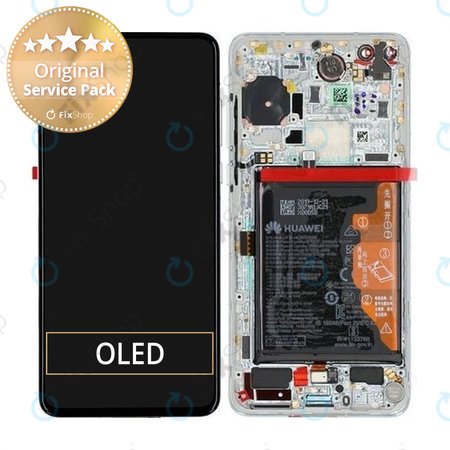 Huawei P40 - LCD zaslon + zaslon osjetljiv na dodir + okvir + baterija + senzor otiska prsta (ledeno bijela, srebrna mraz) - 02353MFW