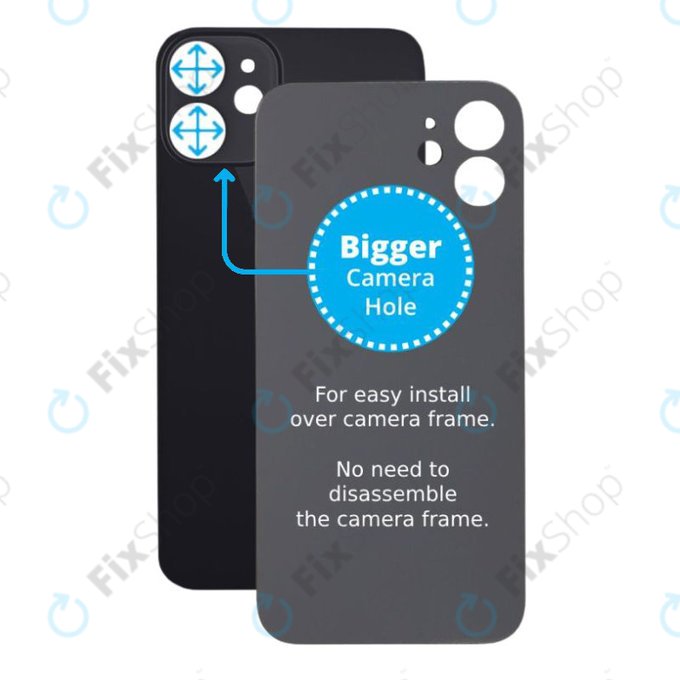 Apple iPhone 12 Mini - Staklo stražnjeg kućišta s većom rupom za kameru (crno)