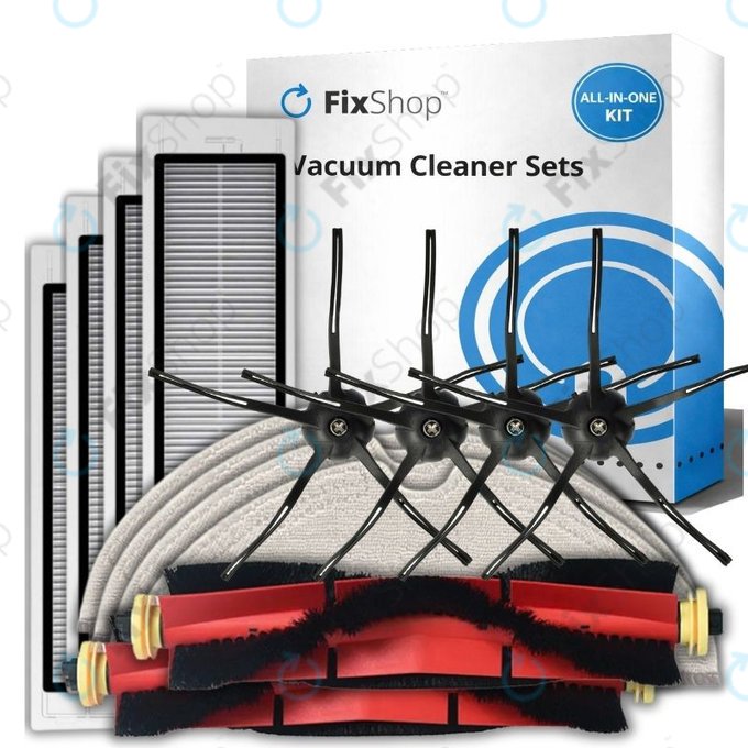 Set rezervnih dijelova za Xiaomi Roborock S5 Max, S6, S6 MaxV, S6 Pure, Xiaowa E3 (2x Glavna četka, 4x Filter, 4x Bočna četka – crna, 4x Krpa za brisanje)