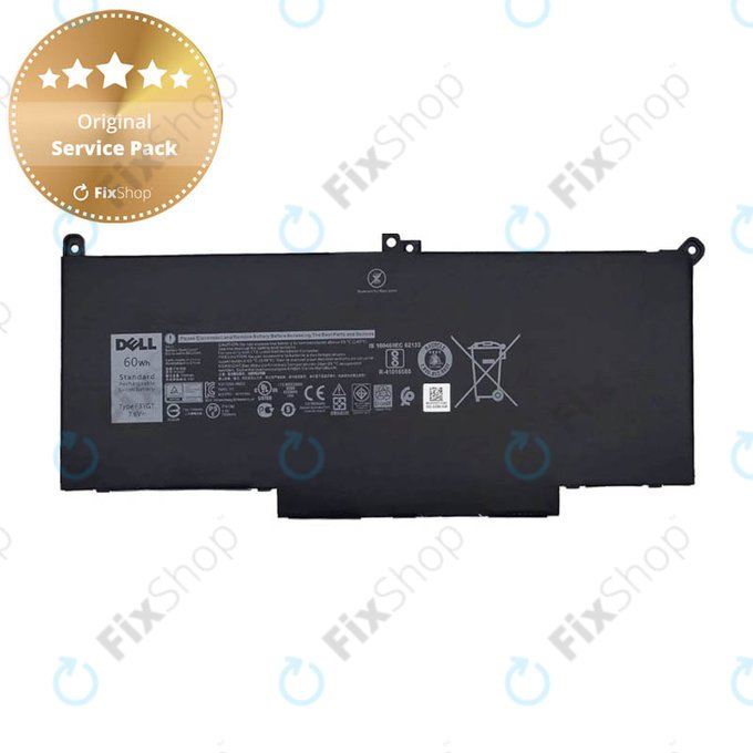 Dell Latitude 7280, 7290, 7380, 7390, 7480, 7490, E7280 - Baterija F3YGT 7600mAh - Genuine Service Pack