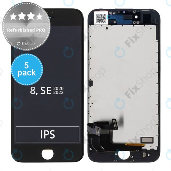 Apple iPhone 8, SE (2020), SE (2022) - LCD zaslon + zaslon osjetljiv na dodir + okvir (Black) Refurbished PRO (5 Pack)