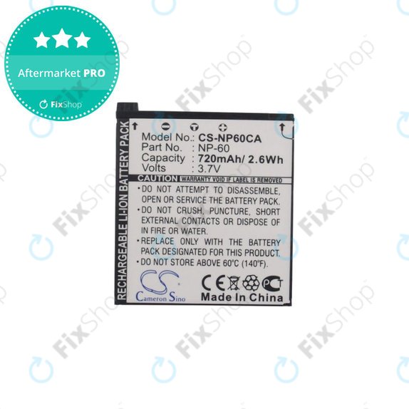 Baterija za Casio Exilim Zoom EX-Z19, EX-Z85, EX-Z9, 720mAh, Li-Ion, 3.7V, NP-60, HQ