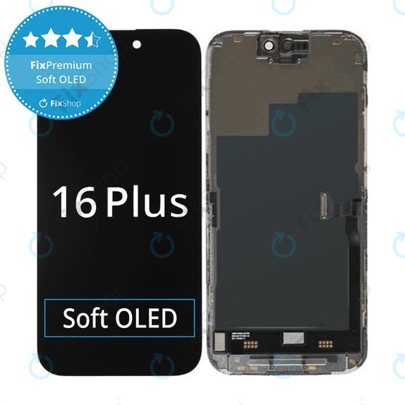 Zaslon Soft OLED za iPhone 16 Plus - Dodirno staklo + Okvir, DIAGNOSTIC