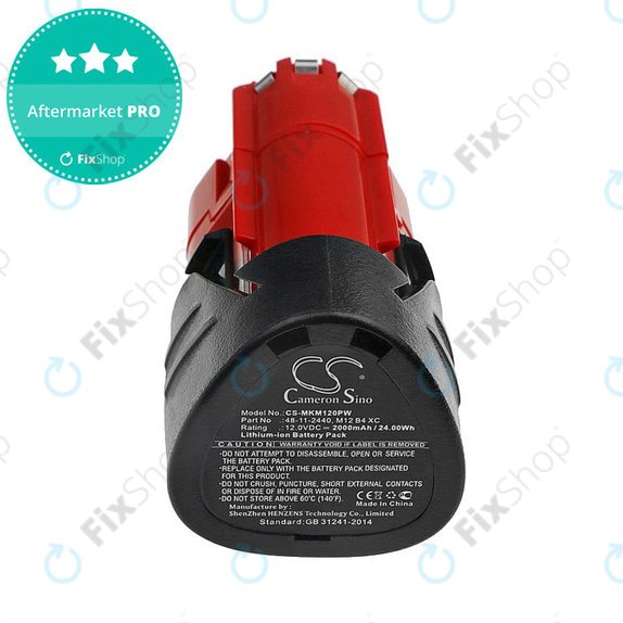 Baterija za Milwaukee C12, M12, 2000mAh, Li-Ion, 12V, 48-11-2440, HQ