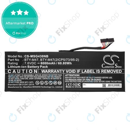 Baterija za MSI GS40, GS43, MS14, 8000mAh, Li-Ion, 7.6V, BTY-M47, HQ