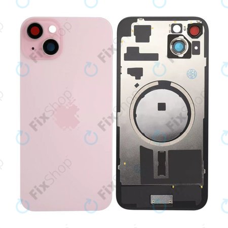 Apple iPhone 15 Plus - Steklo zadnjega ohišja + Leča kamere + Kovinska plošča + Magsafe magnet (Pink)