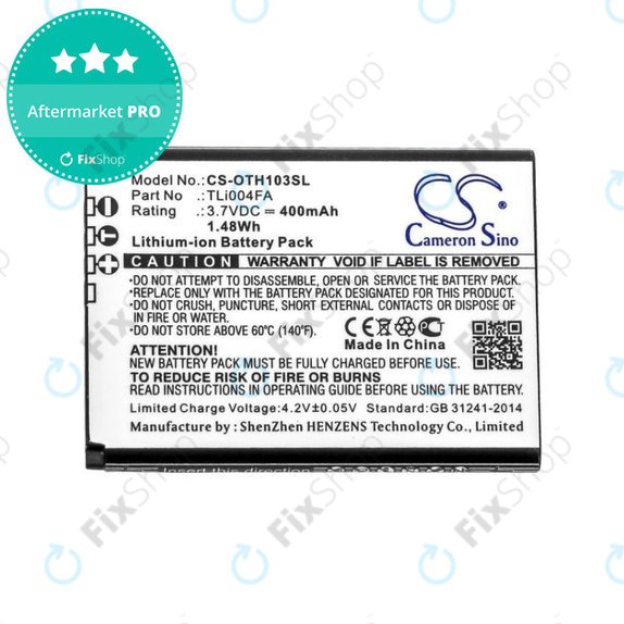 Baterija za Alcatel OneTouch 1013, 1035D, 1046D, 400mAh, Li-Ion, 3.7V, TLi004FA, HQ