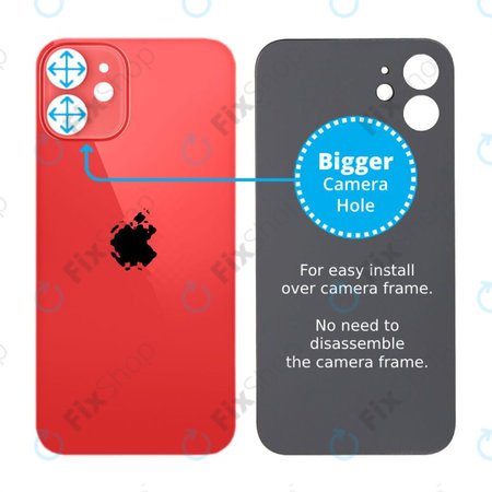 Apple iPhone 12 Mini - Stražnje staklo kućišta s većom rupom za kameru (crveno)