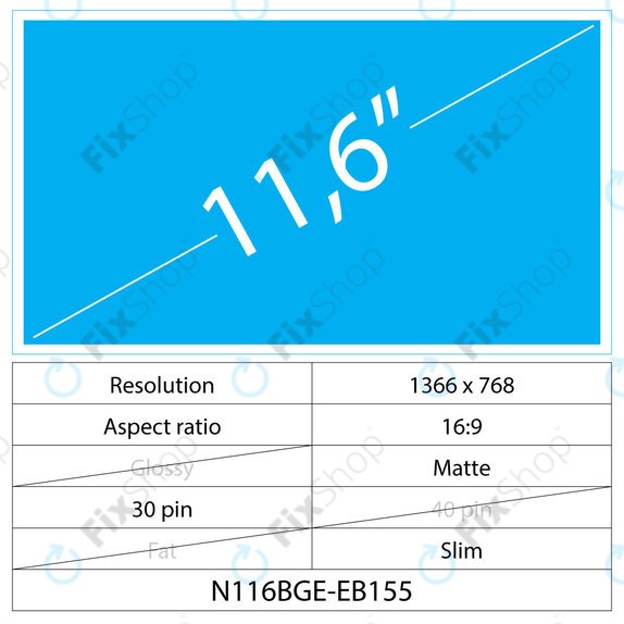 11.6 LCD Slim Matte 30 pin HD (bočni nosači)