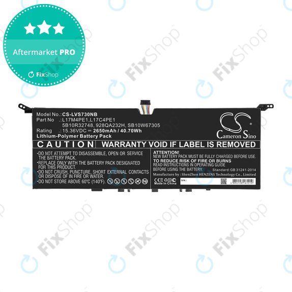 Baterija za Lenovo IdeaPad 730-13, 2650mAh, Li-Pol, 15.36V, 5B10R32748, HQ