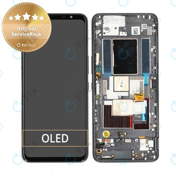 Asus ROG Phone 5s. 5s Pro ZS676KS - LCD zaslon + zaslon osjetljiv na dodir + okvir (crni) - 90AI0091-R20020 Originalni servisni paket