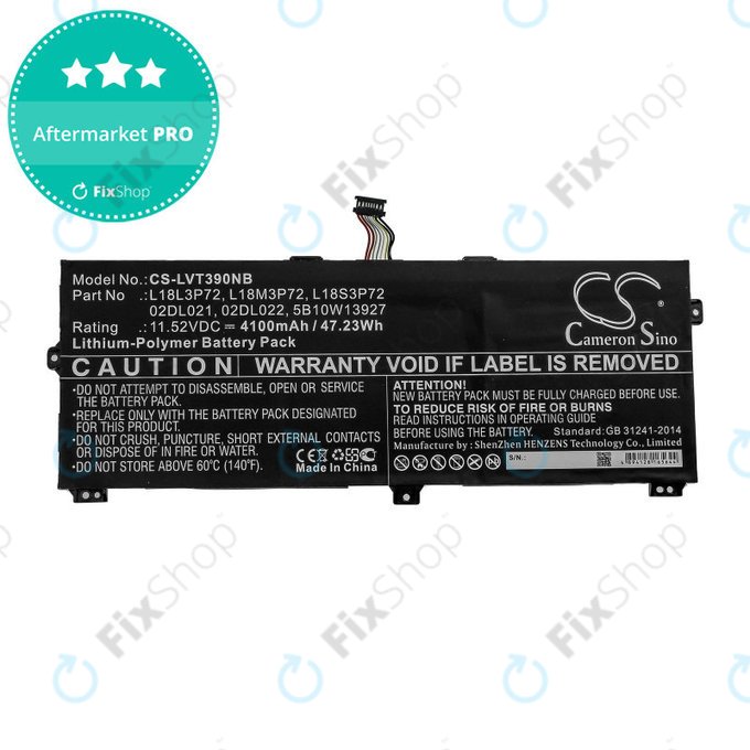 Baterija za Lenovo ThinkPad X390, Yoga X390, 4100mAh, Li-Pol, 11.52V, 02DL021, HQ