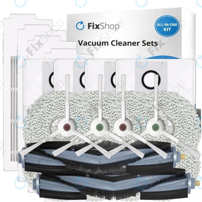 Set rezervnih dijelova za Ecovacs T20, T20 Max, T20 Pro (2x Glavna četka, 4x Filter, 4x Bočna četka – bijela, 8x Krpa za brisanje, 4x Vrećica za prašinu)