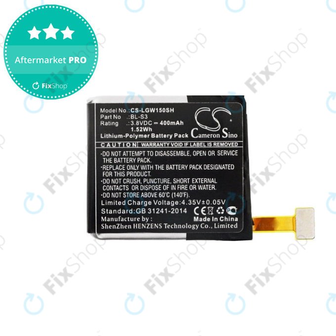 Baterija za LG W150, LG Watch Urbane, 400mAh, Li-Pol, 3.8V, BL-S3, HQ