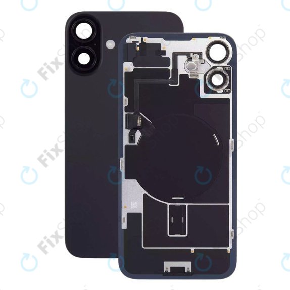 Apple iPhone 16 - Stražnje staklo kućišta + staklo kamere + metalni okvir + Magsafe magnet + Flex kabel (Black)