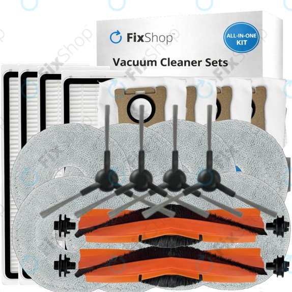 Set rezervnih dijelova za Xiaomi Mi Robot Vacuum S20+, S10+, X20+, X10+ (2x Glavna četka, 4x Filter, 4x Bočna četka – crna, 8x Krpa za brisanje, 4x Vrećica za prašinu)