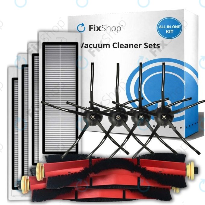 Set rezervnih dijelova za Xiaomi Roborock S5 Max, S6, S6 MaxV, S6 Pure, Xiaowa E3 (2x Glavna četka, 4x Filter, 4x Bočna četka – crna)