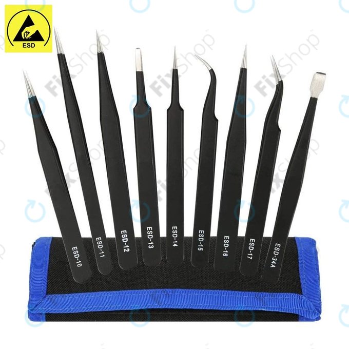 ESD Antistatički set pinceta od nehrđajućeg čelika 9u1