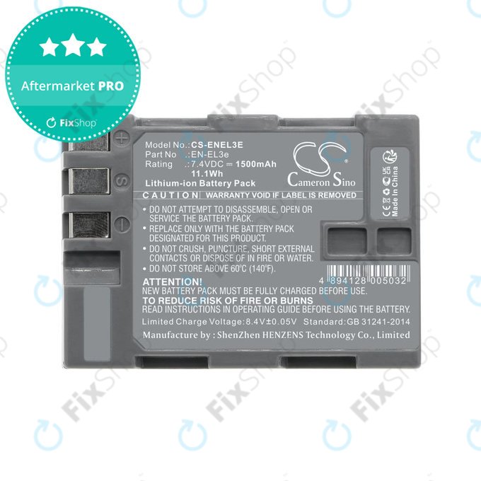 Baterija za Nikon D100, D200, D50, D70, D70s, D80, D300S, D700, D90, D300, 1500mAh, Li-Ion, 7.4V, EN-EL3e, HQ