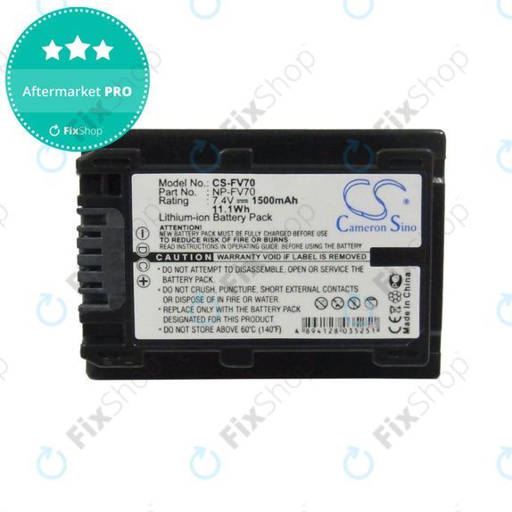 Baterija za Sony DCR-DVD, HC, SR, HDR-CX, HC, PJ, XR, NEX-VG, 1500mAh, Li-Ion, 7.4V, NP-FV70, HQ