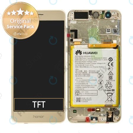 Huawei Honor 8 - LCD zaslon + zaslon osjetljiv na dodir + okvir + baterija (zlatna) - 02350USE, 02350VBF Originalni servisni paket