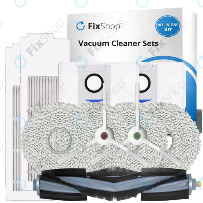 Set rezervnih dijelova za Ecovacs T20, T20 Max, T20 Pro (1x Glavna četka, 2x Filter, 2x Bočna četka – bijela, 4x Krpa za brisanje, 2x Vrećica za prašinu)