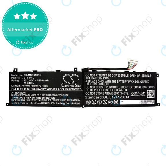 Baterija za MSI GS65 Stealth Thin, PS63, P65 Creator 8RF, 5200mAh, Li-Pol, 15.2V, BTY-M6L, HQ