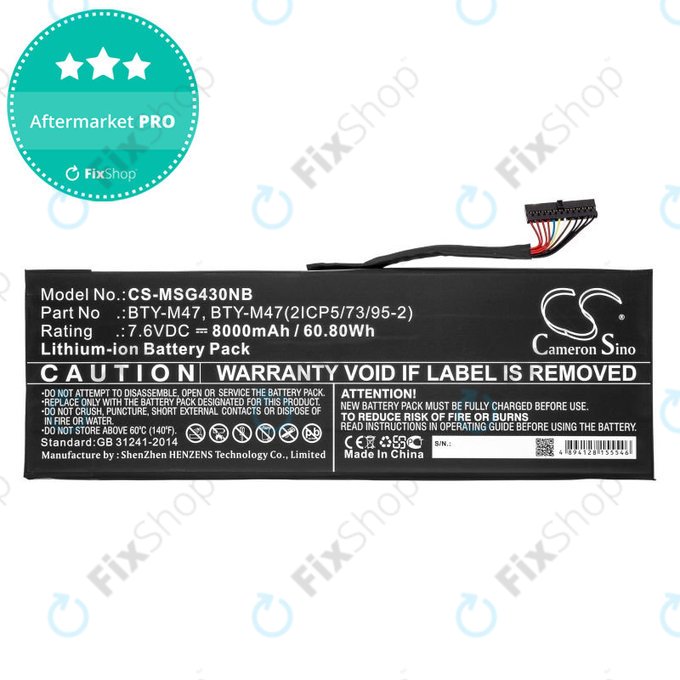 Baterija za MSI GS40, GS43, MS14, 8000mAh, Li-Ion, 7.6V, BTY-M47, HQ