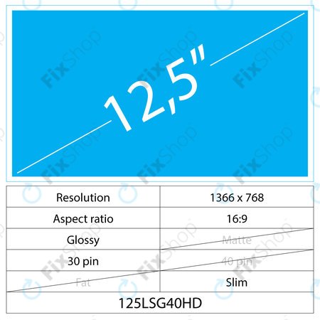 12.5 LCD Slim Glossy 40 pin HD