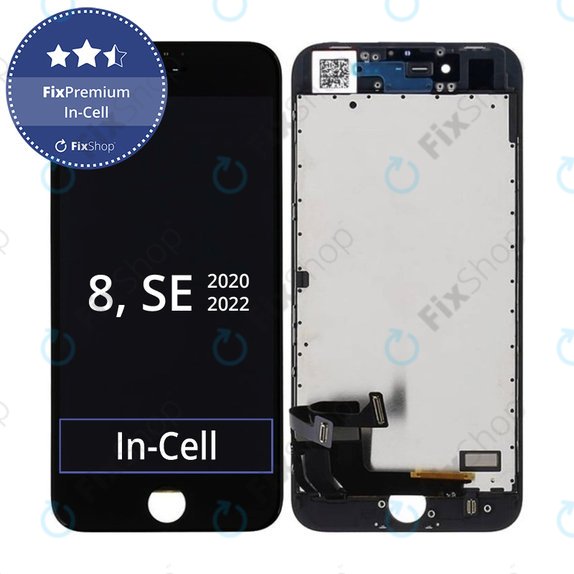 Zaslon In-Cell za iPhone 8, SE (2020), SE (2022), Black, Dodirni ekran s okvirom, FixPremium