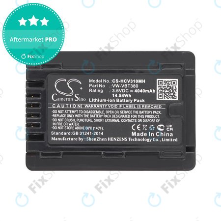 Baterija za Panasonic HC-550EB, 4040mAh, Li-Ion, 3.6V, VW-VBT380, HQ