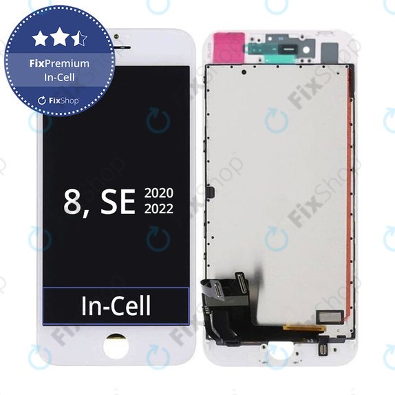 Zaslon In-Cell za iPhone 8, SE (2020), SE (2022), White, Dodirni ekran s okvirom, FixPremium