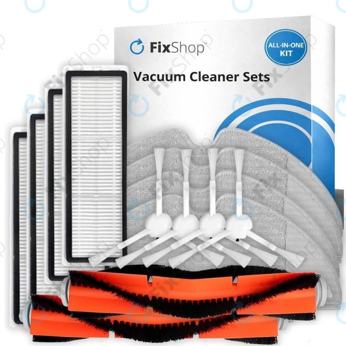 Set rezervnih dijelova za Xiaomi Mi Robot Vacuum Mop (Mijia 1C), 2 (Mijia 2C) 2 Pro+ (Mijia 1T) (2x Glavna četka, 4x Filter, 4x Bočna četka, 4x Krpa za brisanje)