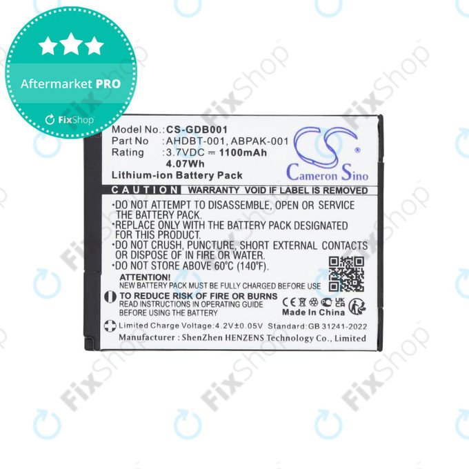 Baterija za GoPro HD Hero, Hero2, 1100mAh, Li-Ion, 3.7V, AHDBT-001, HQ