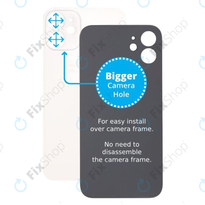 Apple iPhone 12 Mini - Stražnje staklo kućišta s većom rupom za kameru (bijelo)
