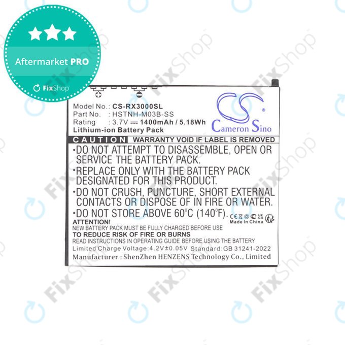 Baterija za HP Compaq iPAQ rx3000, rx3115, rx3700, hx2110, hx2790, 1400mAh, Li-Ion, 3.7V, HSTNH-M03B-SS, HQ